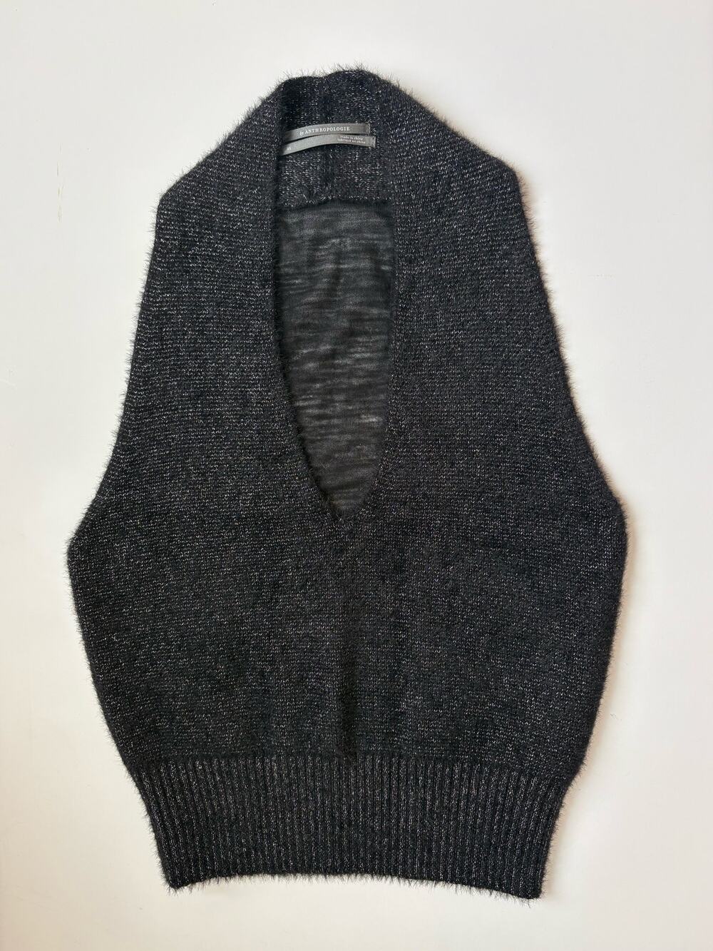 Anthropologie Racerback Sweater Vest Dark Academia Knit Black Shimmer Women's XS